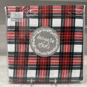 New Bungalow Studio Christmas RED PLAID Twin Size Sheet Set SHEETS NEW